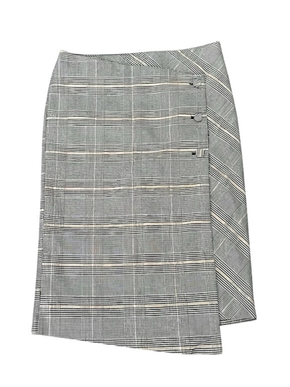 🔥2/$15 Carolina Belle Grey Plaid Asymmetric Wrap Academia Skirt Slit Back Chic